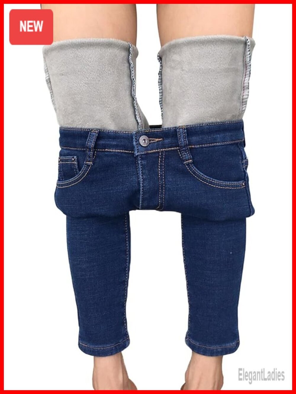 Fleece Lined Jeans Women Winter Insulated Thermal Skinny Stretch Denim Pants